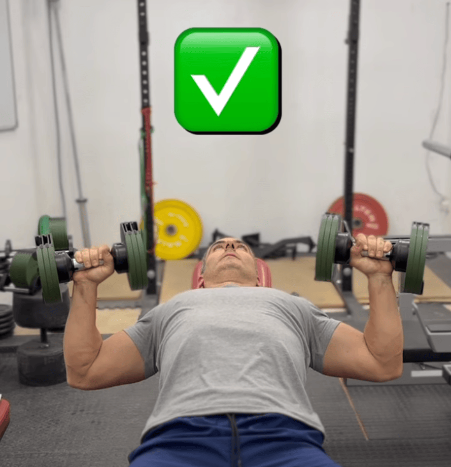 Correct posture for chest training with dumbbells