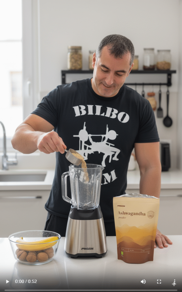 Preparing Ashwagandha Smoothie with Banana